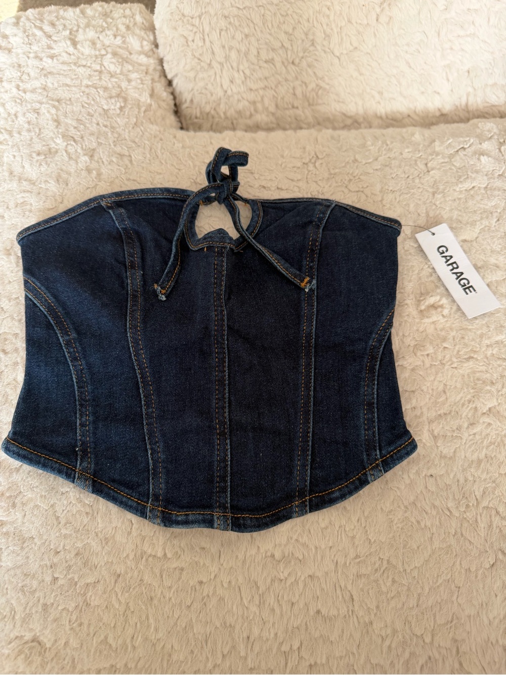 Garage Dark Blue Denim Corset Tube Top